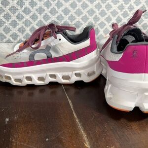 On Running Cloudmonster Black and Pink Shoes